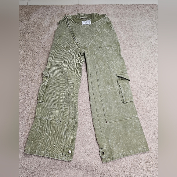 RUVE Korl Cargo Pants - Green Sage Medium Wide Leg Baggy Streetwear - Picture 3 of 10